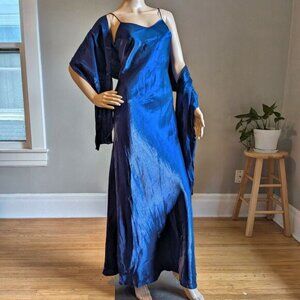 Vintage Y2K De Laru Blue Gown Maxi Slip Dress Scarf Whimsigoth Dark Fairy Size 7